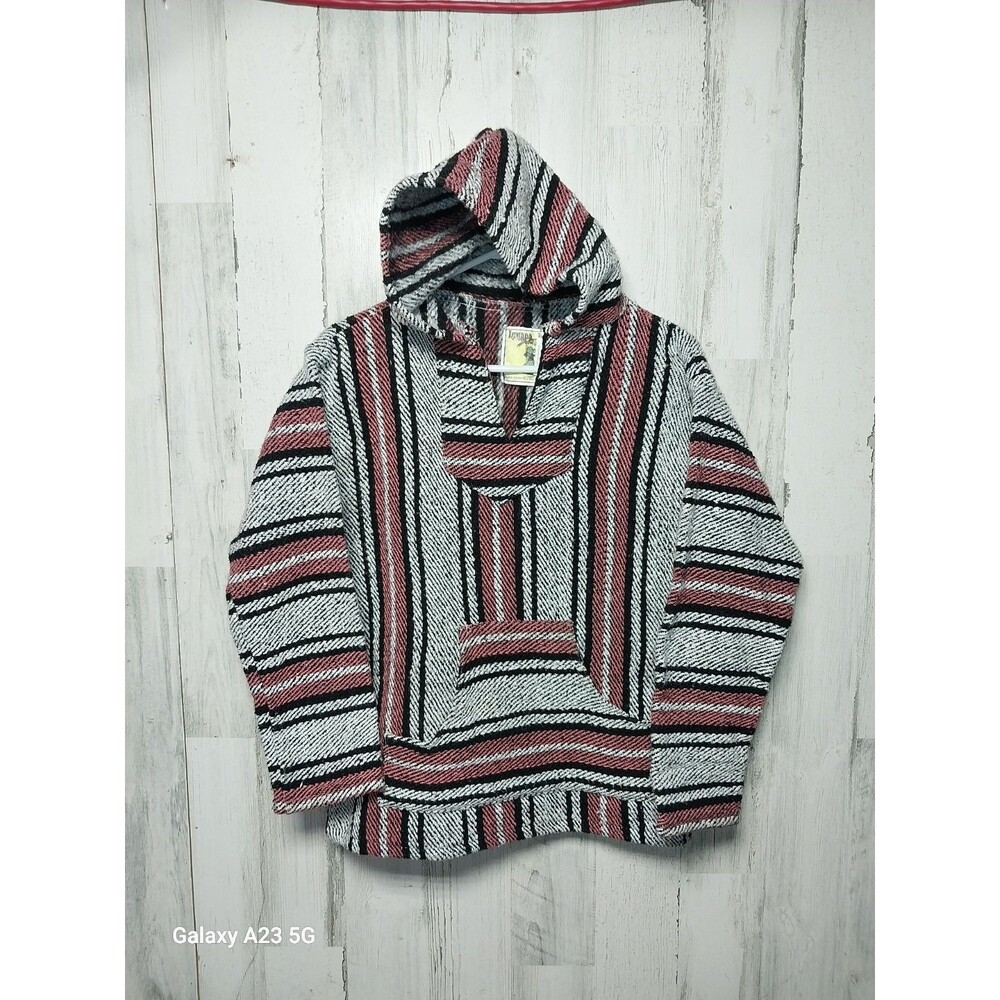 Vintage Iguana Jack Baja Hoodie Y2K Mexican Blanket Black White Pink Size Medium